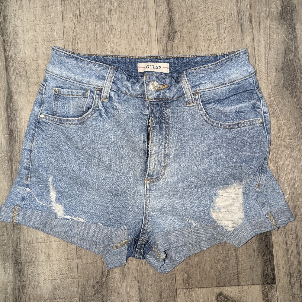GUESS vintage Y2K Retro Women's Blue Denim Shorts 2in Inseam High Rise Size 28